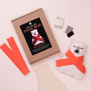 Polar Bear Sewing Felt DIY Kit, Craft Gift For Children, Learn How to make an Arctic Animal, Christmas gift for girls or boys