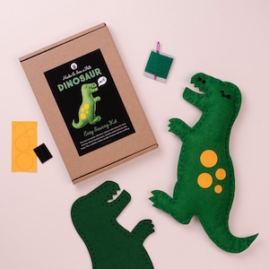 Dinosaur Sewing DIY Craft Kit for Children, Kids Felt Animal Making Activity, Learn How to Sew, T-Rex Christmas Gift for girls and boys image 1