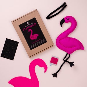 Flamingo Sewing DIY Craft Kit For Children, Felt Activity for Kids, Learn How To Sew, Christmas gift for Girls image 1