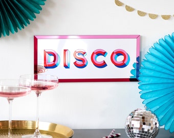 Disco Mirror Wall Art, Kitchen Disco Party Sign, Typographic Music Picture, Retro Dance Home Decor, Gift for Music Lover