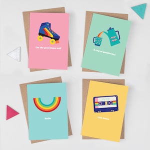 Retro Rainbow Positivity Karten Set, Pastell Grußkarten, Grußkarten