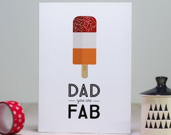 Funny Fathers Day Card, Fab Lolly Birthday Card for Dad, Retro Card, First Fathers Day Card from Daughter or Son, Cute Card for Daddy