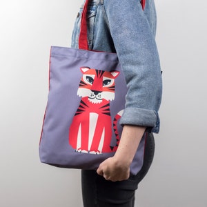 Sac fourre-tout en toile orange tigre, sac de courses chat, cadeau de Noël pour elle ou ses enfants