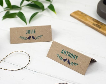 Wedding Place Cards, Woodland Wedding Place Names, Rustic Wedding Table Names, Love Bird Name Tags, Garden Party, Retro Natural Kraft Cards