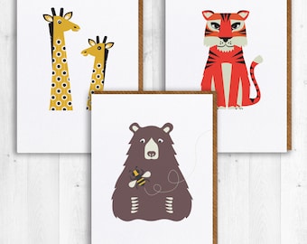 Tiger Giraffe & Bear Animal Card Set