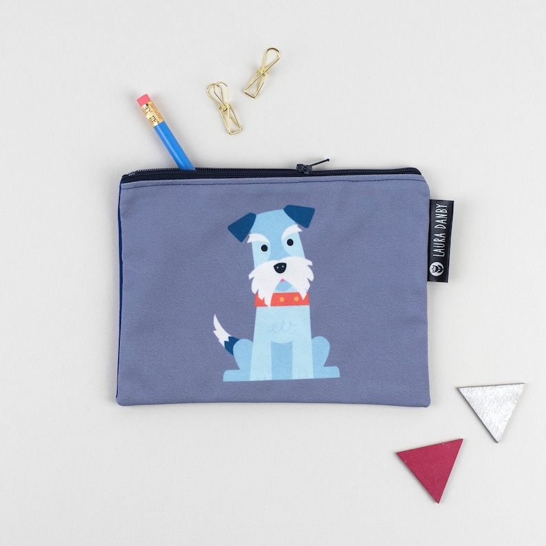 Schnauzer Storage Bag, Cute Dog Pencil Case, Minimalist Canvas Zipped Bag, Gift For Dog Lover, Doggy Gift, Made In The UK image 1