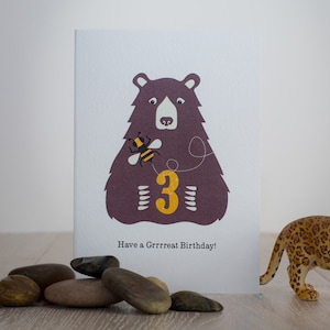 Carte 3e troisième anniversaire Ours et abeilles