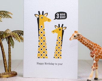 Giraffe 3rd Third Birthday Card