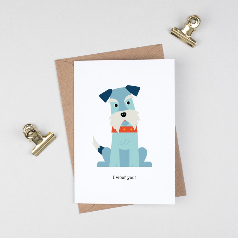 Schnauzer Dog Valentines Card, Cute Romantic Animal pun card, dog lover card image 5