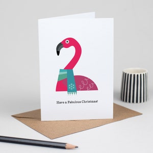 6 Pink Flamingo Christmas Cards, Tropical Happy Holidays Cards, Scandinavian Christmas Cards, Funny Christmas Card, Pack of 6 Flamingo Cards image 3