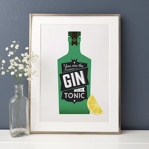 Impresión de gin-tonic, póster de cóctel, impresión retro de cocina, eres la ginebra de mi tónica, diseño vintage, regalo de aniversario, regalo de ginebra para ella