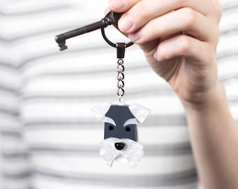 Schnauzer Keyring, Grey Dog Key Chain, Pet Lover gift, Stocking Filler for Dog Owner