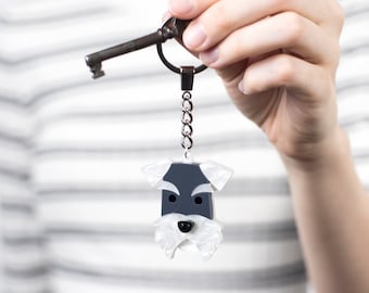 Schnauzer Keyring, Grey Dog Key Chain, Pet Lover gift, Stocking Filler for Dog Owner