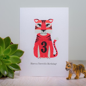 Tiger 3.Geburtstagskarte, Kinder Geburtstagskarte, Alter drei Tiger Karte, Karte für Jungen, Karte für Mädchen