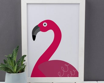 Pink Flamingo Print, Flamingo Wall Art, Pink Flamingo Gifts, Tropical Wildlife Bird Poster, A4 Animal Print, Gift For Children, Laura Danby