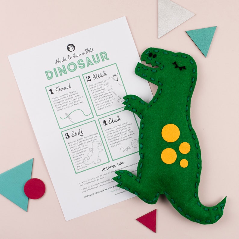 Dinosaur Sewing DIY Craft Kit for Children, Kids Felt Animal Making Activity, Learn How to Sew, T-Rex Christmas Gift for girls and boys image 3