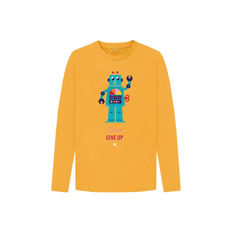 Robot kids long sleeved t-shirt, retro rainbow organic cotton eco-friendly top image 5