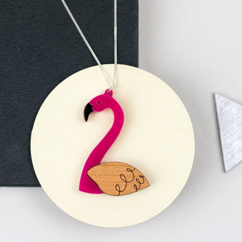 MANZHEN Delicate Rhinestone Pink Flamingo Pendant Necklace For Women - Trendy Gift - View #3
