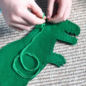 Dinosaur Sewing DIY Craft Kit for Children, Kids Felt Animal Making Activity, Learn How to Sew, T-Rex Christmas Gift for girls and boys image 9