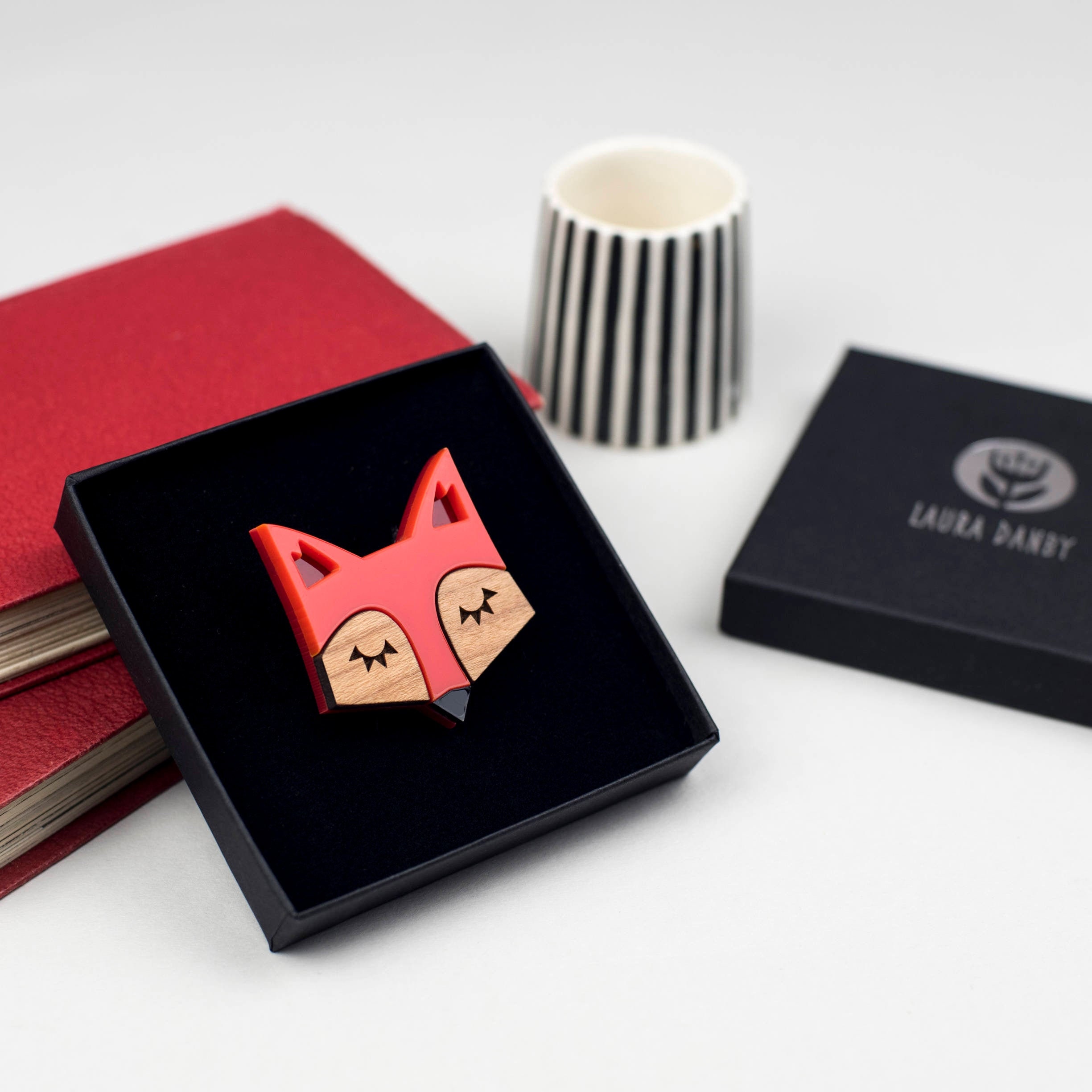 Orange Fox Brooch in Lasercut Acrylic, Woodland Animal Pin Badge, Christmas Gift For Her