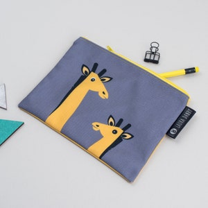 Giraffe Pencil Case, Midcentury Crafting Case, Fabric Retro Printed Bag, Yellow and Grey African Animal, Eco-Friendly Sustainable Gifts image 2