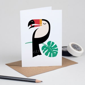 Toucan Greeting Card, Tropical Bird Blank Note Card, Card for bird lover, Toucan Birthday Card, Scandi Design Animal Card, Toucan Love