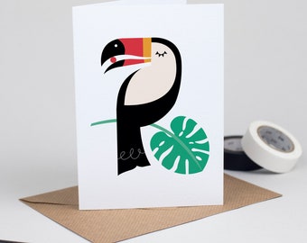 Toucan Greeting Card, Tropical Bird Blank Note Card, Card for bird lover, Toucan Birthday Card, Scandi Design Animal Card, Toucan Love