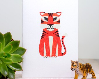 Carte de voeux animal tigre, carte vierge jungle