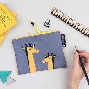 Giraffe Pencil Case, Midcentury Crafting Case, Fabric Retro Printed Bag, Yellow and Grey African Animal, Eco-Friendly Sustainable Gifts image 5