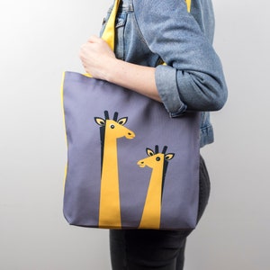 Sac fourre-tout en toile jaune girafe, sac shopping solide, cadeau animal pour elle, cadeau de Noël