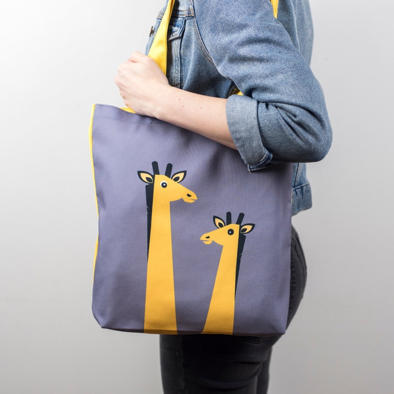 Yellow Giraffe Canvas Tote Bag Etsy