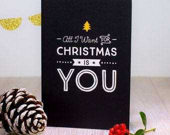 Retro Love Christmas Card, Romantic 'All I want for Christmas is you'