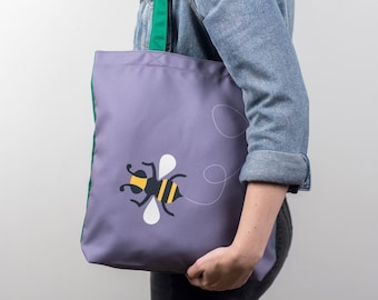 Bolsa de lona con diseño de abeja: estilo escandinavo ilustrado, bolsa de compras resistente