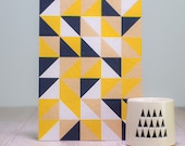 Geometric Hand Screenprinted Postcard, Triangle Pattern Blank A6 Post Card, Kraft Eco Board, Modern Design, Birthday Minimal Note card