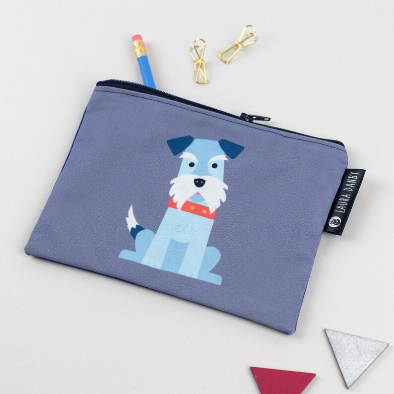 Schnauzer Storage Bag, Cute Dog Pencil Case, Minimalist Canvas Zipped Bag, Gift For Dog Lover, Doggy Gift, Made In The UK image 3