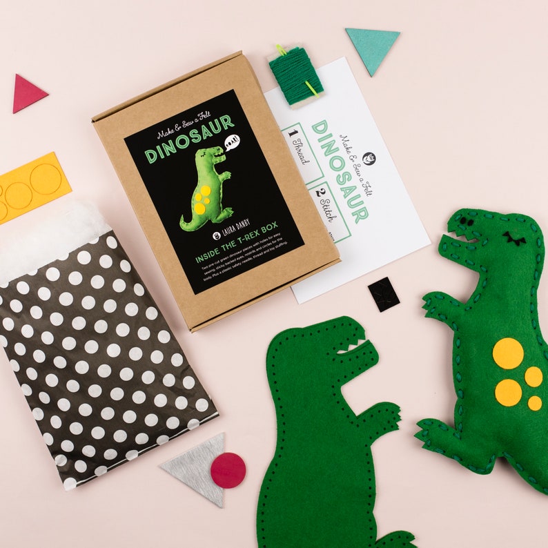 Dinosaur Sewing DIY Craft Kit for Children, Kids Felt Animal Making Activity, Learn How to Sew, T-Rex Christmas Gift for girls and boys image 4