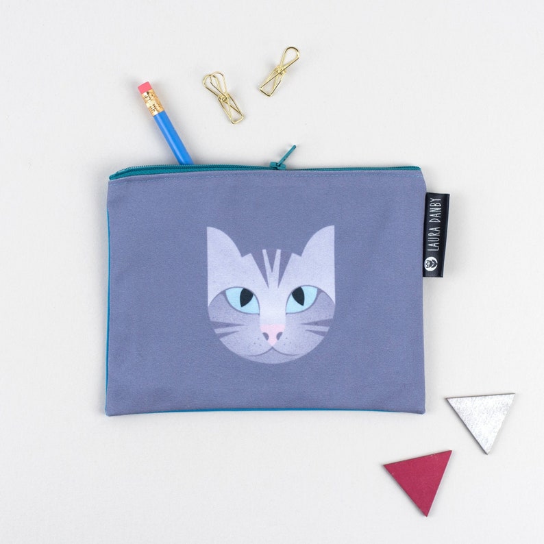 Cat Zipped Pouch, Tabby Pencil Case, Canvas Fabric Zipped Purse, Gift For Cat Lover, Eco-Friendly Sustainable Gifts, Made In The UK image 1