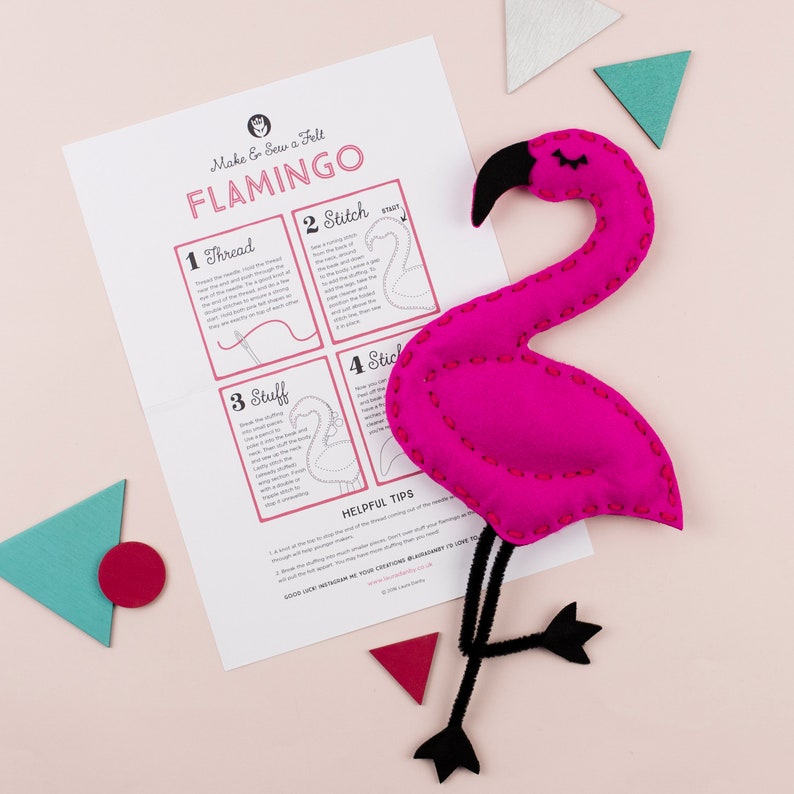 Flamingo Sewing DIY Craft Kit For Children, Felt Activity for Kids, Learn How To Sew, Christmas gift for Girls image 5