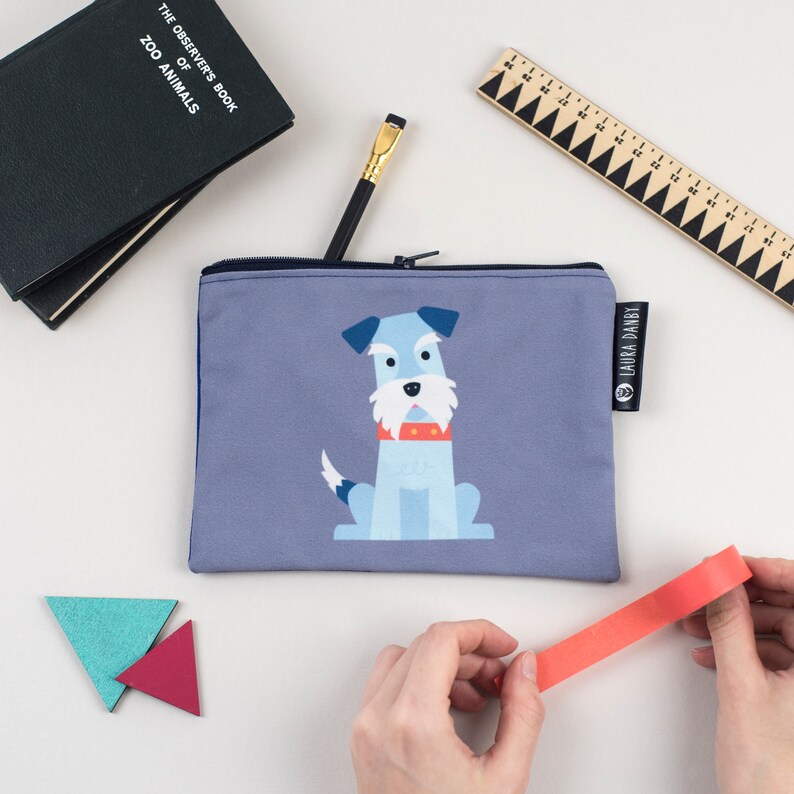 Schnauzer Storage Bag, Cute Dog Pencil Case, Minimalist Canvas Zipped Bag, Gift For Dog Lover, Doggy Gift, Made In The UK image 5
