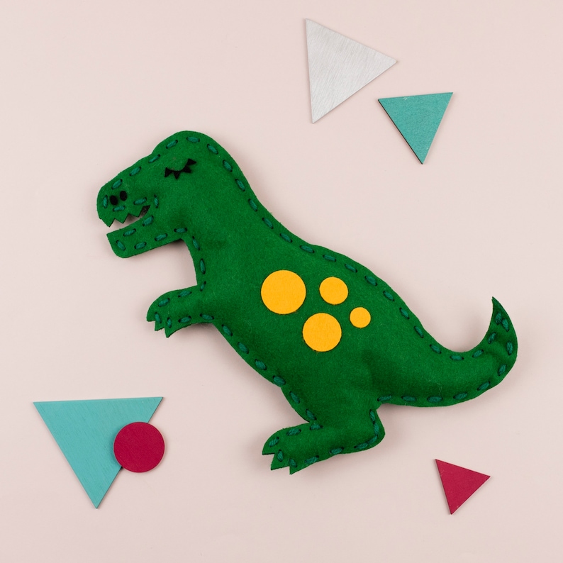 Dinosaur Sewing DIY Craft Kit for Children, Kids Felt Animal Making Activity, Learn How to Sew, T-Rex Christmas Gift for girls and boys image 2