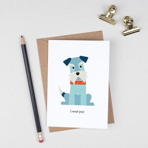 Schnauzer Dog Valentines Card, Cute Romantic Animal pun card, dog lover card image 2