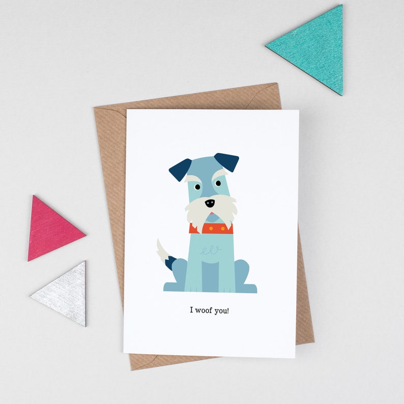 Schnauzer Dog Valentines Card, Cute Romantic Animal pun card, dog lover card image 4