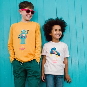 Robot kids long sleeved t-shirt, retro rainbow organic cotton eco-friendly top image 3