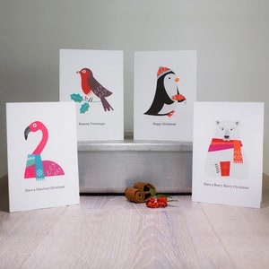 6 Pink Flamingo Christmas Cards, Tropical Happy Holidays Cards, Scandinavian Christmas Cards, Funny Christmas Card, Pack of 6 Flamingo Cards image 6