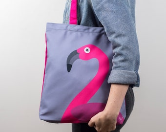 Pink Flamingo Canvas Tote Bag, Tropical Christmas gift for her, Shopping bag