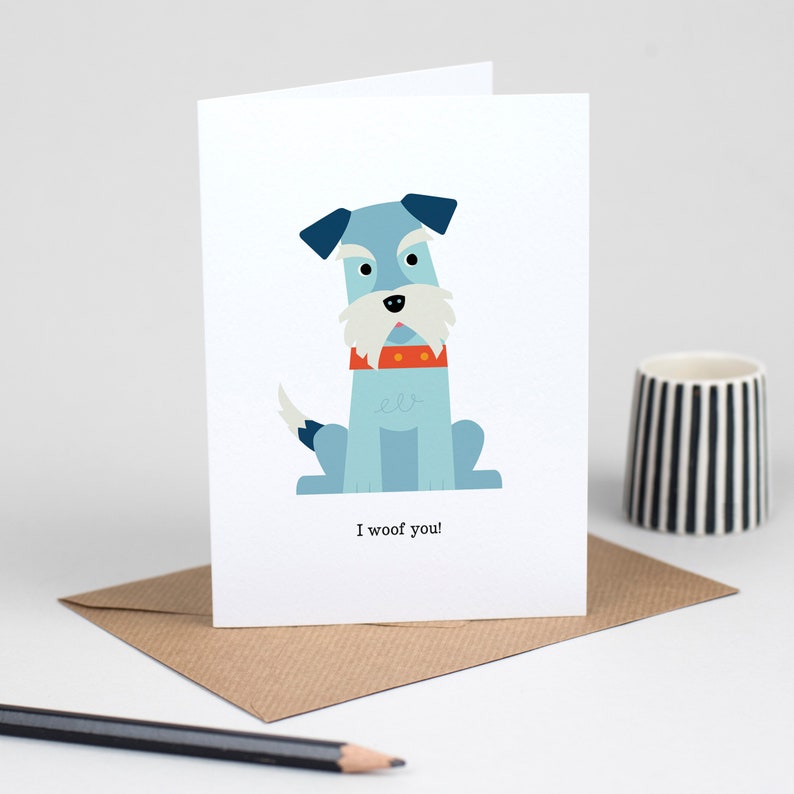 Schnauzer Dog Valentines Card, Cute Romantic Animal pun card, dog lover card image 1