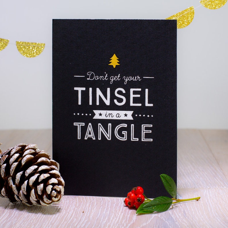 Retro Christmas Card, Funny Christmas, Happy Holidays Card, Cute Card, Romantic Xmas, Naughty Christmas Card, Tinsel in a Tangle image 2