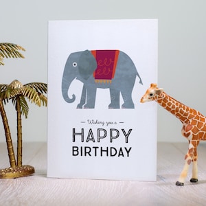 Carte de joyeux anniversaire d'éléphant de cirque, carte de voeux d'animal