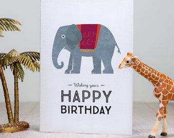 Circus Elephant Happy Birthday Card, Animal Greeting Card