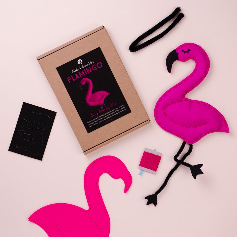 Flamingo Sewing DIY Craft Kit For Children, Felt Activity for Kids, Learn How To Sew, Christmas gift for Girls image 1